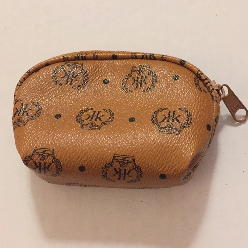 KK TRAVEL BAGS Cosmetic Jewelry Case Set 5 Faux Leather Monogram Zipper Wristlet